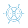 Ship helm wheel graphic representing navigating to the hatches and panels section on MarineFab USA.