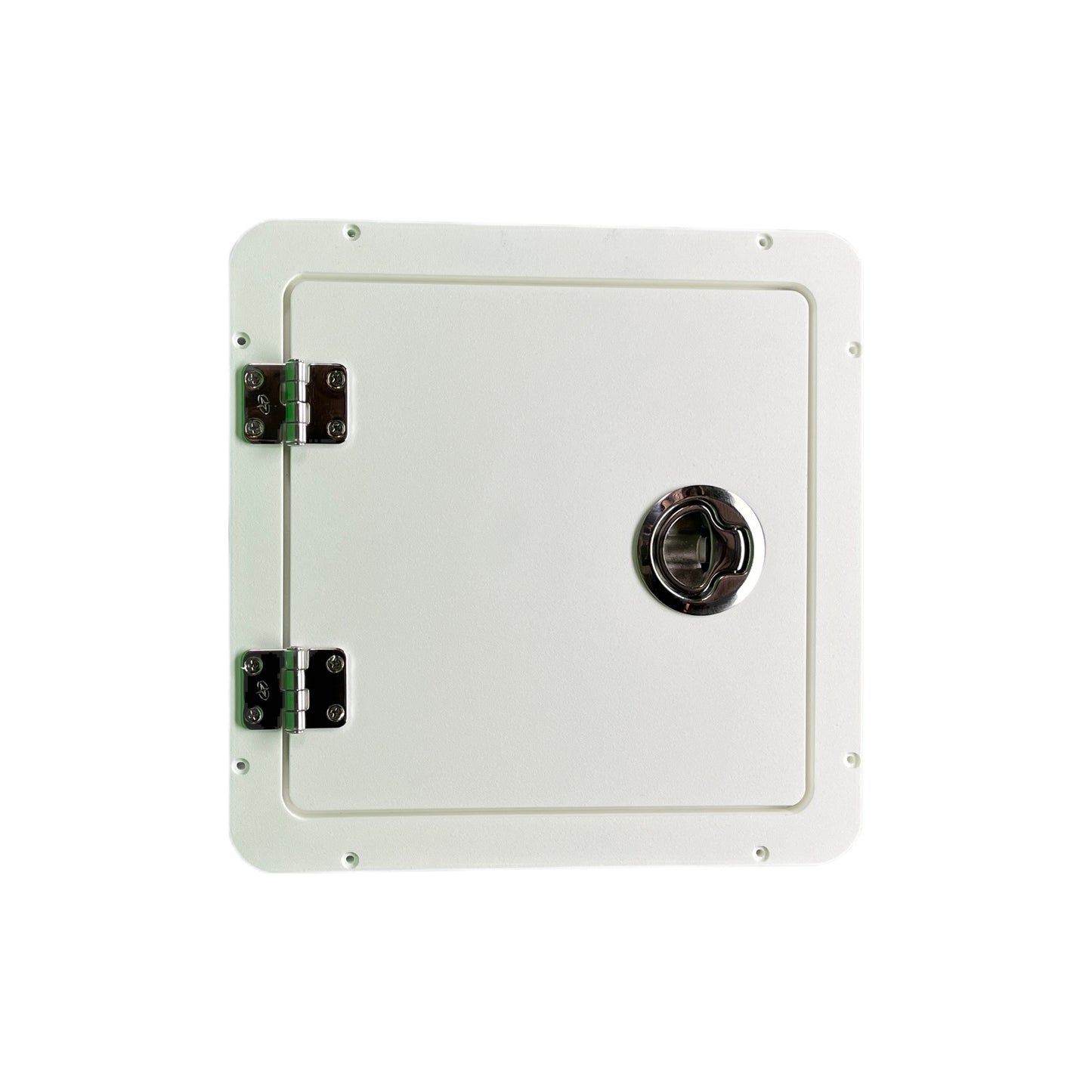 This MarineFab USA marine boat hatch or replacement frame and door is the perfect solution for a boat replacement. The boat hatch fits a 10 x 10 inch hole cutout. 316 Stainless Steel latch and hinges are included. This boat hatch comes fully assembled and ready to go! Made in the USA. 1 year warranty.